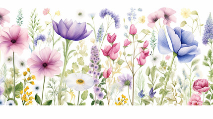 simple design with delicate flower garden watercolor seamless pattern on white background