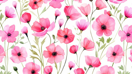 beautiful floral design with pink flower garden watercolor seamless pattern on white background