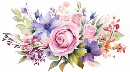 pretty flower garden watercolor bouquet on white background - obrazy, fototapety, plakaty