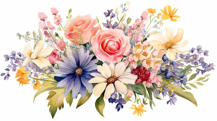 simple floral design with pretty flower garden watercolor bouquet on white background