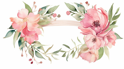 wadding invitation card design with beautiful floral wreath watercolor
