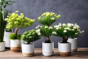 Home Decoration Artificial Plants - Bonsai Artificial Flowers With Pots For Home, Office and Garden Purposes white backgrond 