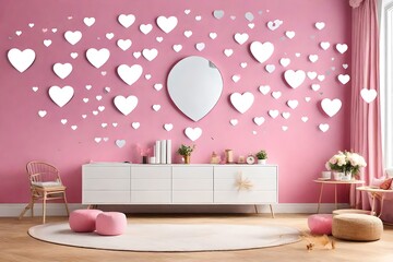 3D Acrylic Mirror For Kids Room Wedding Decoration Wall Decals Art Craft Mural Love Little Heart with white table