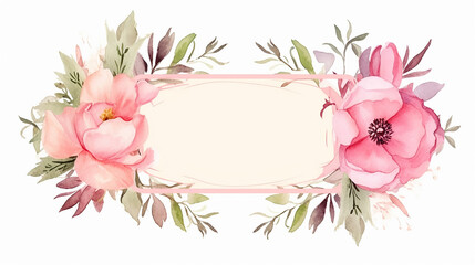 vintage pink save the date with floral frame watercolor on white background