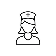 Nurse icon. Simple outline style. Medical assistant, female, woman, medic, doctor, health, medicine, hospital concept. Thin line symbol. Vector isolated on white background. SVG.