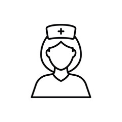 Nurse icon. Simple outline style. Medical assistant, female, woman, medic, doctor, health, medicine, hospital concept. Thin line symbol. Vector isolated on white background. SVG.