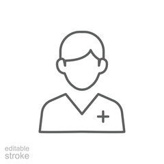 Nurse icon. Simple outline style. Medical assistant, male, man, medic, doctor, health, medicine, hospital concept. Thin line symbol. Vector isolated on white background. Editable stroke SVG.