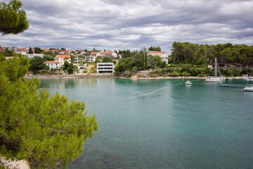 Fototapeta na wymiar View to Porto Pižana Bay in Krk town, Krk island, Croatia