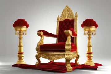 Fotobehang Red and gold throne royal armchair isolated on transparent or white background © ramses