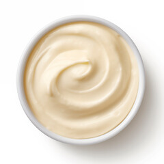 Top view of mayonnaise isolated on white background - obrazy, fototapety, plakaty