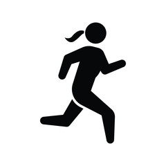 Fototapeta na wymiar Run icon. Simple solid style. Running woman, person, active, action, runner, athlete, sprint, fast, people, sport concept. Black silhouette, glyph symbol. Vector isolated on white background. SVG.