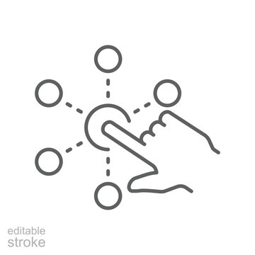 Interaction icon. Simple outline style. Experience, choice, variety functions, multiple digital skills, click finger concept. Thin line symbol. Vector illustration isolated. Editable stroke.