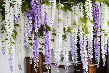 Piece Wisteria Vine Hang Garland Silk Flowers String Home Party Wedding Decor Extra Long and Thick white view