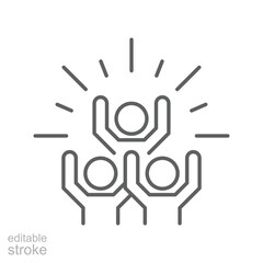 Group happy people icon. Simple outline style. Active kid, joy, fun team, enjoy, fan, freedom concept. Thin line symbol. Vector illustration isolated. Editable stroke.