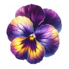 A watercolor clipart of a single pansy flower, featuring rich purple and yellow colors.
