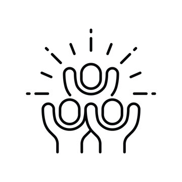 Group happy people icon. Simple outline style. Active kid, joy, fun team, enjoy, fan, freedom concept. Thin line symbol. Vector illustration isolated.