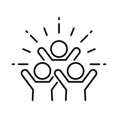 Group happy people icon. Simple outline style. Active kid, joy, fun team, enjoy, fan, freedom concept. Thin line symbol. Vector illustration isolated.
