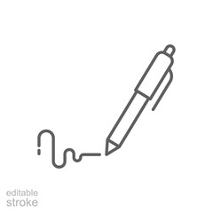 Pen, write icon. Simple outline style. Signature pen, paper, ink, sign, pencil, tool, education concept. Thin line symbol. Vector illustration isolated. Editable stroke.