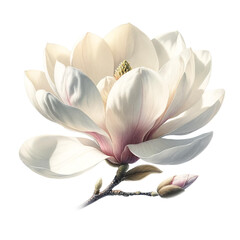 A watercolor illustration of a single Magnolia flower on a white background.