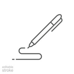 Obraz premium Pen, write icon. Simple outline style. Signature pen, paper, ink, sign, pencil, tool, education concept. Thin line symbol. Vector illustration isolated. Editable stroke.
