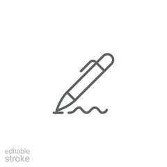 Pen, write icon. Simple outline style. Signature pen, paper, ink, sign, pencil, tool, education concept. Thin line symbol. Vector illustration isolated. Editable stroke.