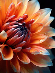 Orange dahlia flower with dew drops. Macro view. 