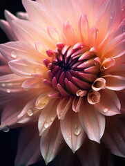 Macro view of a pink and orange dahlia flower. 