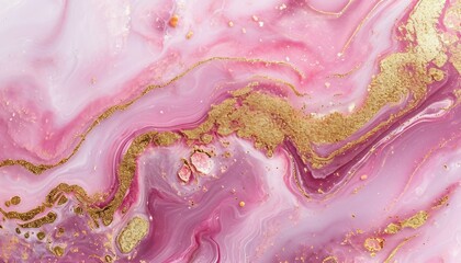Abstract background, pink marble with gold glitter veins stone texture, painted artificial marbled surface, Abstract pink and gold fragment of colorful background, wallpaper.