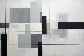 Monochrome painting of flat abstraction geometric shapes