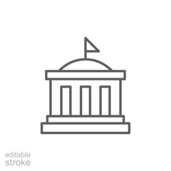 City hall building icon. Simple outline style. Municipal, hall town, embassy, council, government concept. Thin line symbol. Vector illustration isolated. Editable stroke.