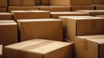 Warehouse storage area filled with neatly stacked cardboard boxes ready for shipment.