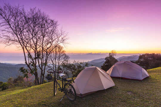 Tourist tent on hight moutain at Doi Mae-ta-man, Chiang Mai Province, Thailand.