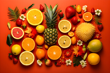 Exotic tropical fruit background ,  3d illustration  , generative AI