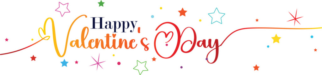 Lettering Happy Valentines Day banner. Valentines Day greeting card template with typography text happy valentine`s day and red heart and line on background. Vector illustration