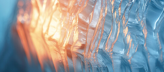 Winter abstract: Ice and frost melting under the morning sunlight.