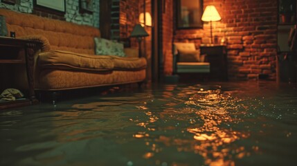 Documentary photography, basement flooding during heavy rain. Disaster