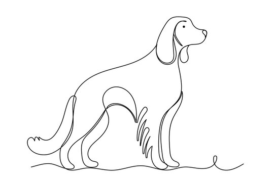 Doodle Dog Portrait Silhouette Drawn One Continuous Editable Line Isolated on White Background For Veterinary Clinic Card Banner Flyer Invitation Advertising Print