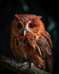 Closeup of a red barn owl in the wild.