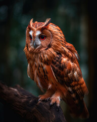Portrait of a red owl in the wild 