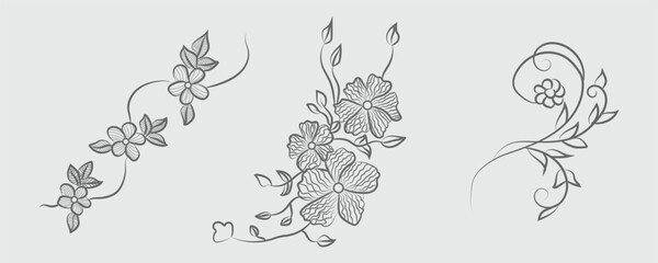 Free vectore art and hand drawing flower art black and white flat design outline illustration.