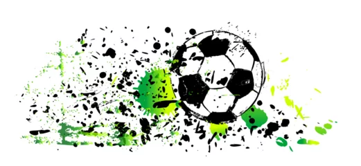 Gordijnen soccer, football, illustration with paint splashes, grungy mockup, great soccer event, design template © Kirsten Hinte