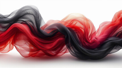 Black and red fabric fluttering in the wind, textile wave, flying movement, abstract fashion background. Generative AI