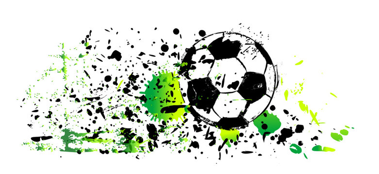 soccer, football, illustration with paint splashes, grungy mockup, great soccer event, design template