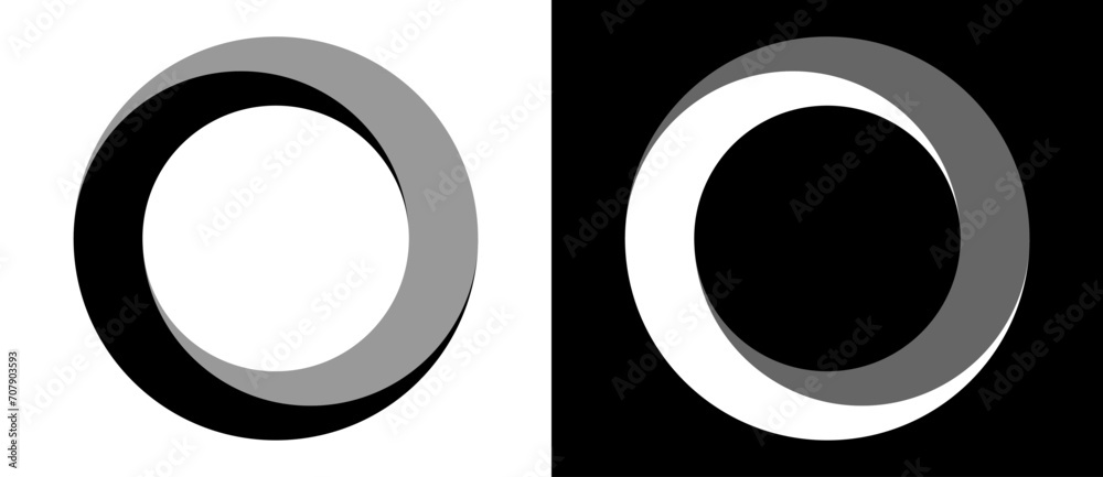 Poster rotating art lines in circle shape as symbol, logo or icon. black shape on a white background and th