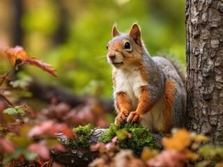 Squirrel in the forest on an autumn day
