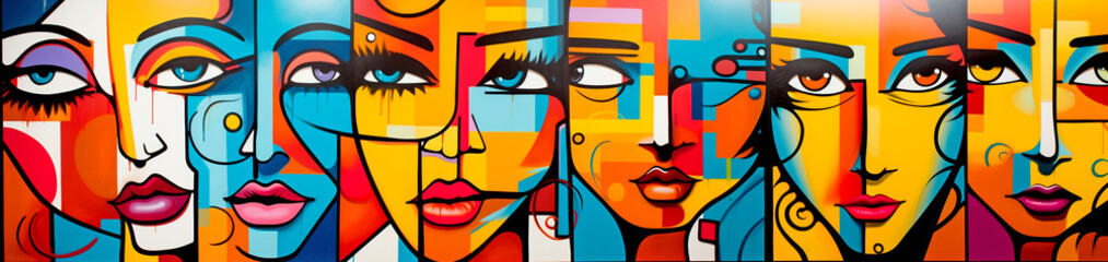 Graffiti Colorful Women - Cubism
 - obrazy, fototapety, plakaty