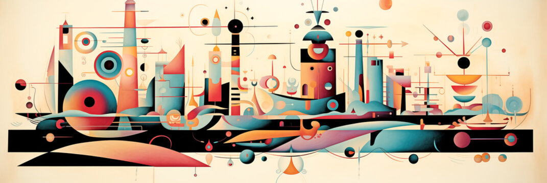 Vintage horizontal illustration in abstract surrealism style.
