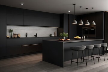 dark matte modern kitchen interior