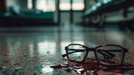 Documentary photography, Glasses on blood stains on hospital floor