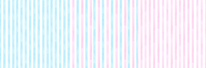 Banner stripe pattern light blue pink. Gender reveal party. Hand drawn watercolor illustration isolated on white background. Print for cloth design, textile, fabric, wallpaper, wrapping
